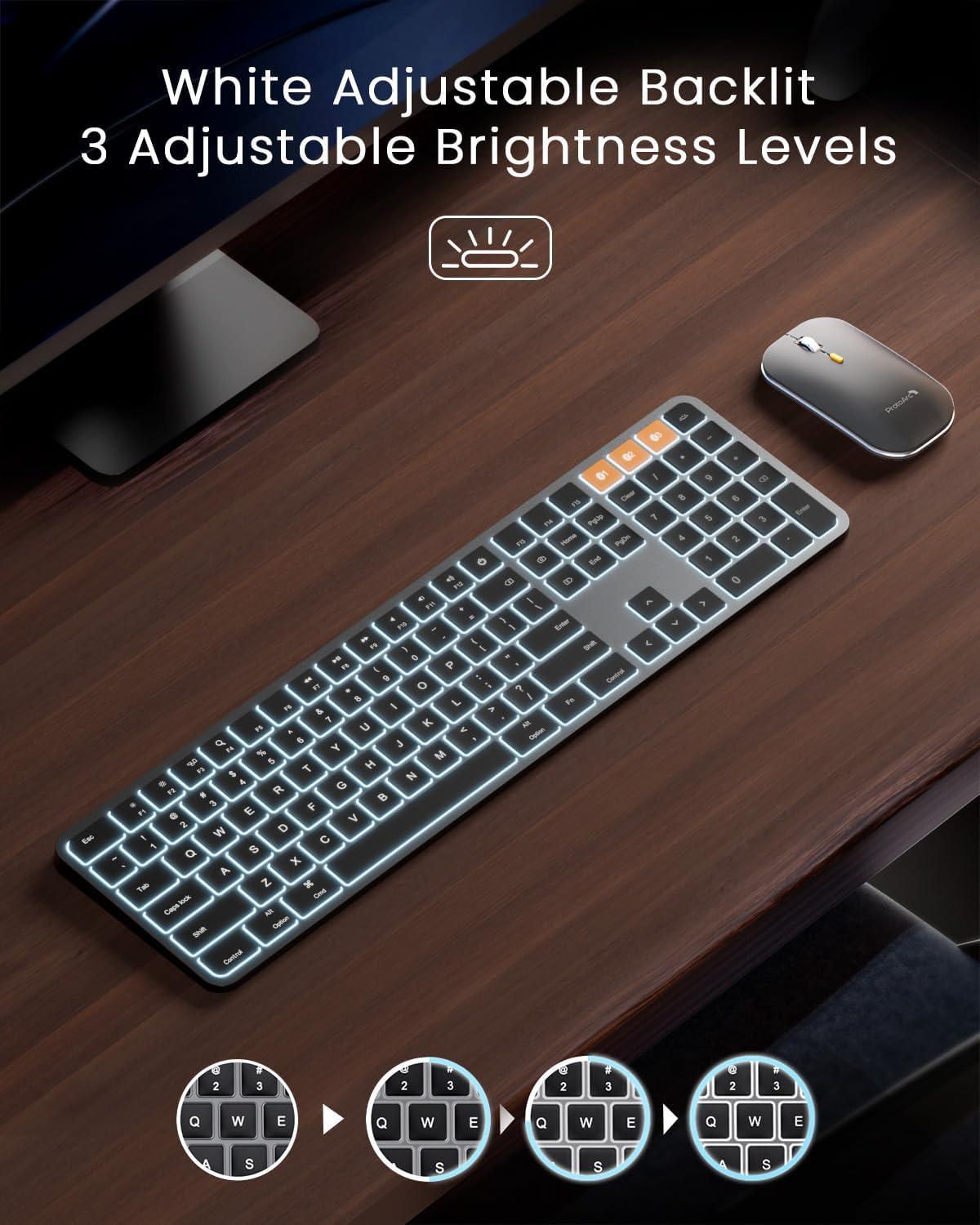 ProtoArc Backlit Bluetooth Keyboard and Mouse for Mac, KM100-A Full Size Wireless Keyboard Mouse for Mac, Multi-Device Rechargeable Keyboard for MacBook Pro/Air, iMac, iPhone, iPad, Space Gray-2