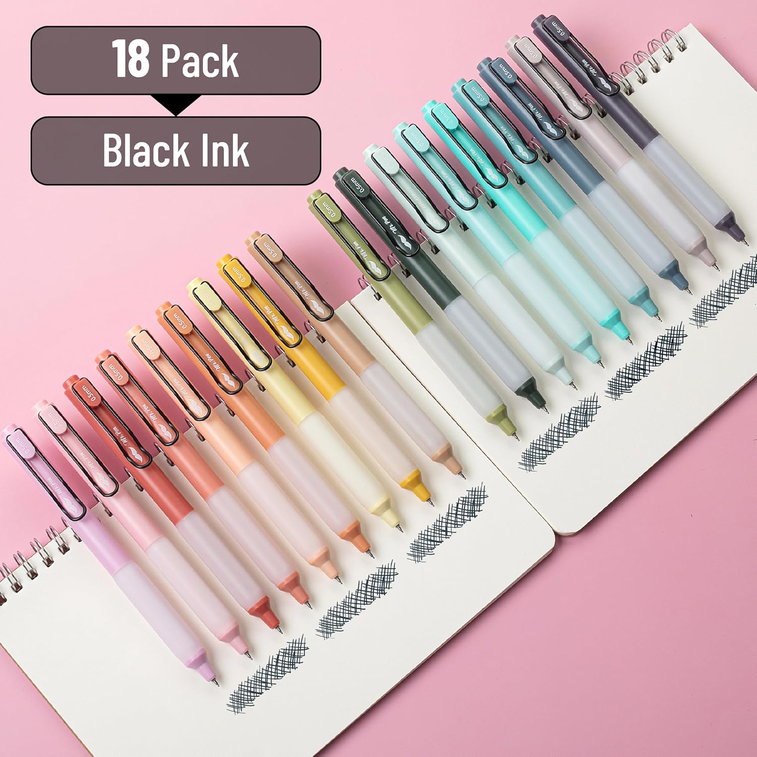 Mr. Pen- Retractable Gel Pens, 18 Pack, Black Ink Gel Pens, Vintage & Pastel Barrels, Fast Dry, Gel Pens Fine Point 0.5mm, Retractable Pens, Gel Ink Pens, Aesthetic Pens for Journaling Fine Tip Pens-1