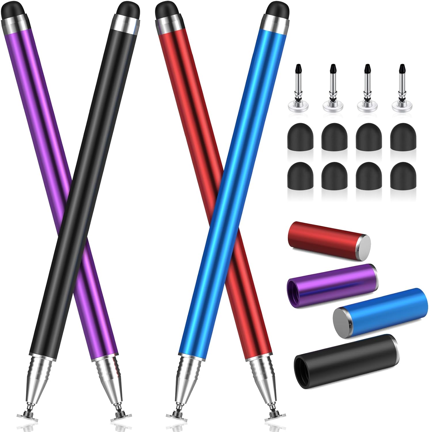 MEKO 4 Pack Stylus Pens for Touchscreens, 2-in-1 High Sensitivity&Precision Capacitive Stylus Pens for iPad iPhone Android Smartphone Tablets All Touchscreen Devices(4 Stylus + 12 Tips)-0