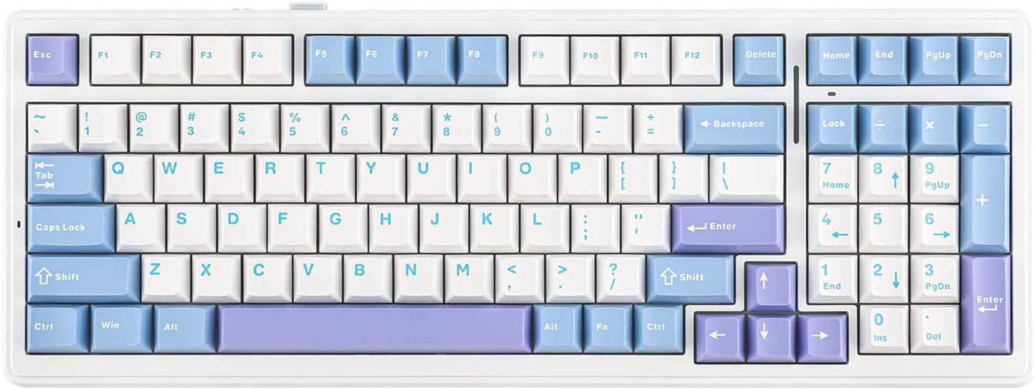 EPOMAKER x Aula F99 Wireless Mechanical Keyboard, Hot Swappable Gasket Custom Gaming Keyboard with Five-Layer Padding, Bluetooth/2.4GHz/USB-C, 8000mAh Battery (White Light Blue, Graywood V3 Switch)-0