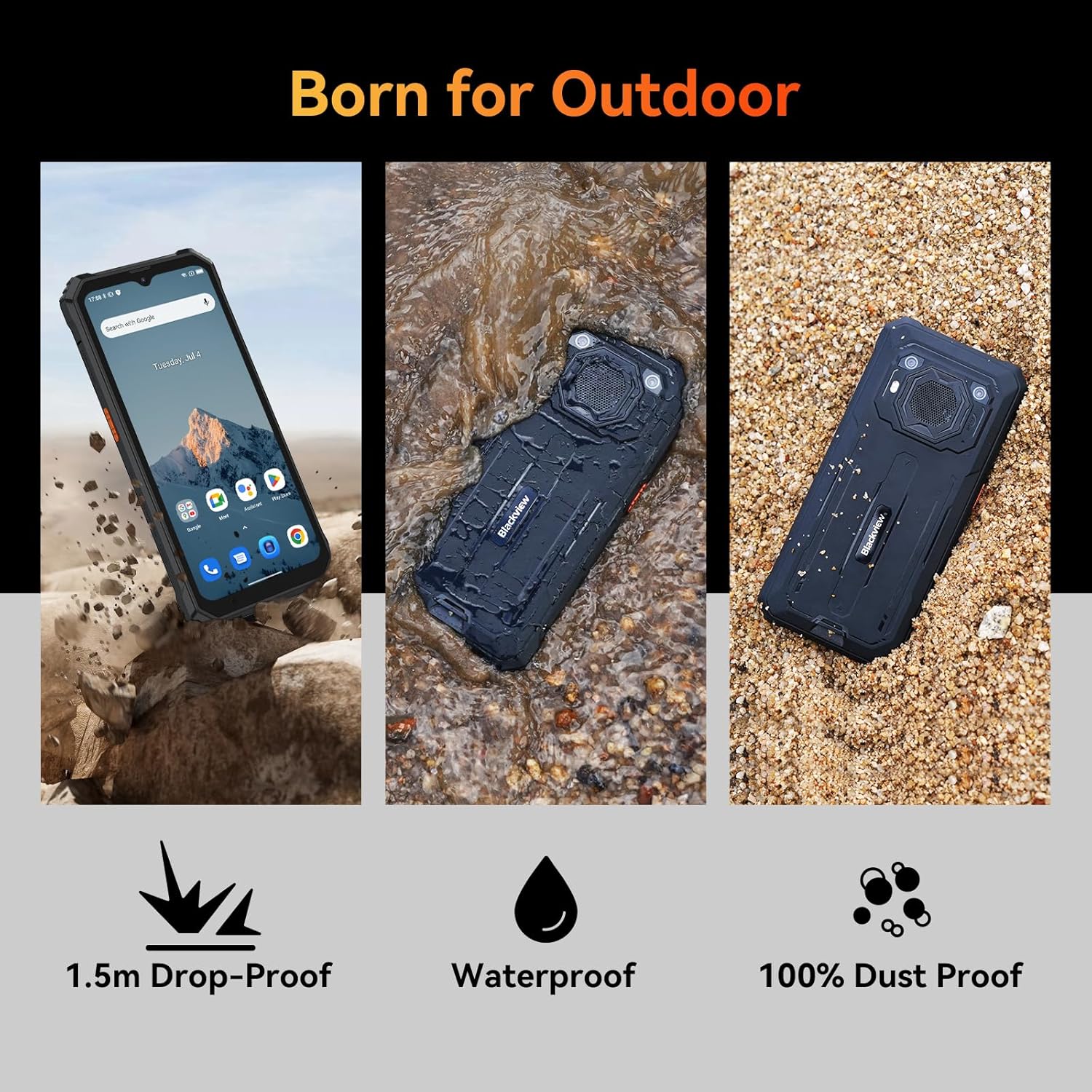 Blackview BV6200 Rugged Phones Unlocked 2024, Rugged Smart Phone 13000mAh Battery 18W Charge, 6.56" Android 13, 8GB+64GB/1TB Expand Rugged Phone, IP69K Waterproof, Three Card Slots, 4G T-Mobile/OTG-4