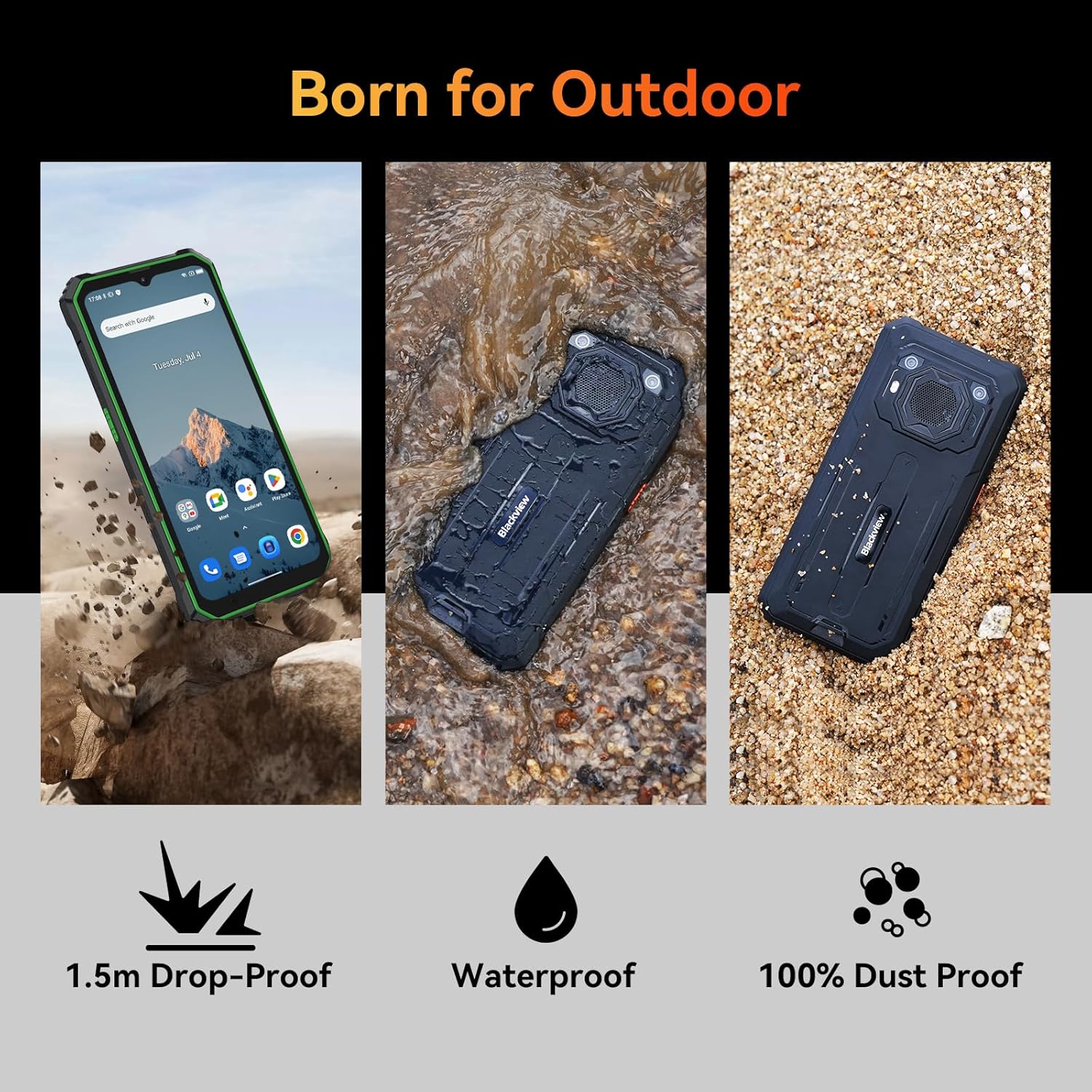 Blackview BV6200 Rugged Phones Unlocked 2024, Rugged Smart Phone 13000mAh 18W Charge, 6.56" Android 13, 8GB+64GB/1TB Expand Rugged Phone, IP69K Waterproof, Three Card Slots, 4G T-Mobile/OTG-4