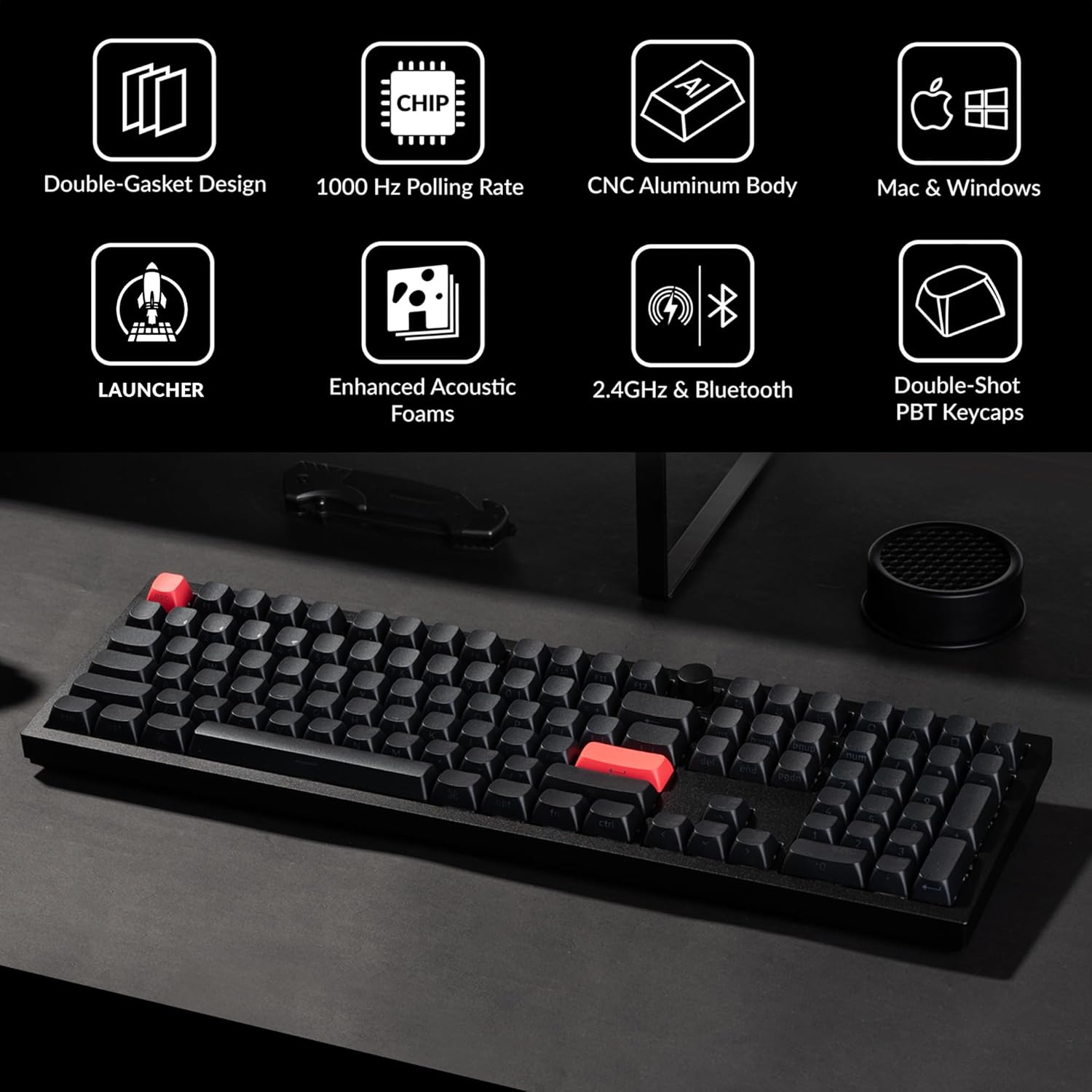 Keychron Q6 Max QMK/Launcher Wireless Bluetooth/2.4 GHz/USB-C Wired Custom Mechanical Keyboard, Full Size Programmable Knob RGB Backlit Hot-Swappable Gateron Red Switch for Mac Windows Linux - Black-1