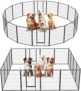 Simple Deluxe Dog Playpen, 32" Height 16 Panels Fence with Anti-Rust Coating, Metal Heavy Portable Foldable Dog Pen for Small/Medium/Large Dogs RV Camping, Black