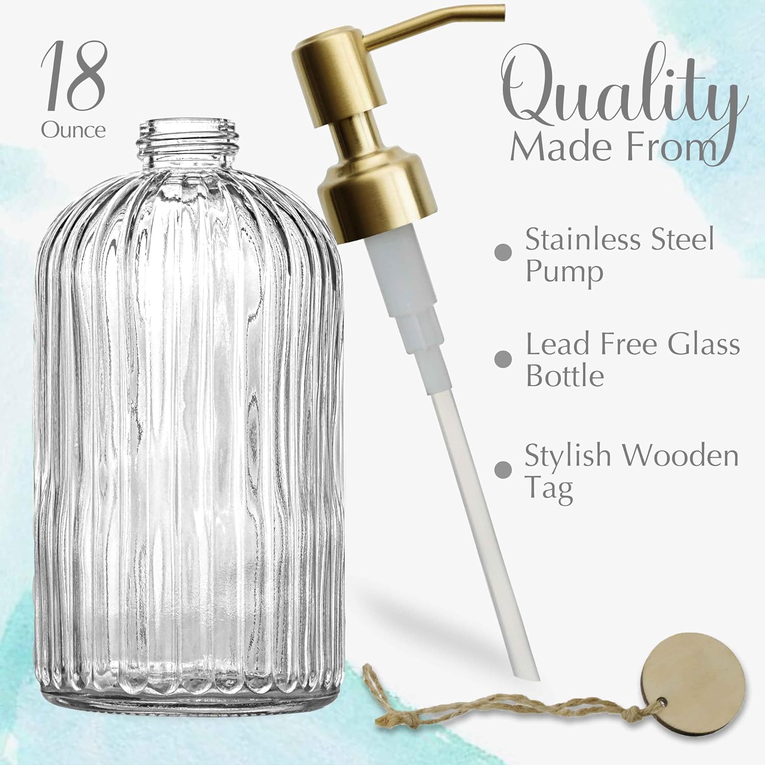 JASAI 18Oz Glass Soap Dispenser with Golden Pump for Kitchen,Refillable Liquid Hand Soap Dispenser with Vertical Stripe, Clear Soap Dispenser Bathroom for Hand soap, Dish Soap, Lotion-1