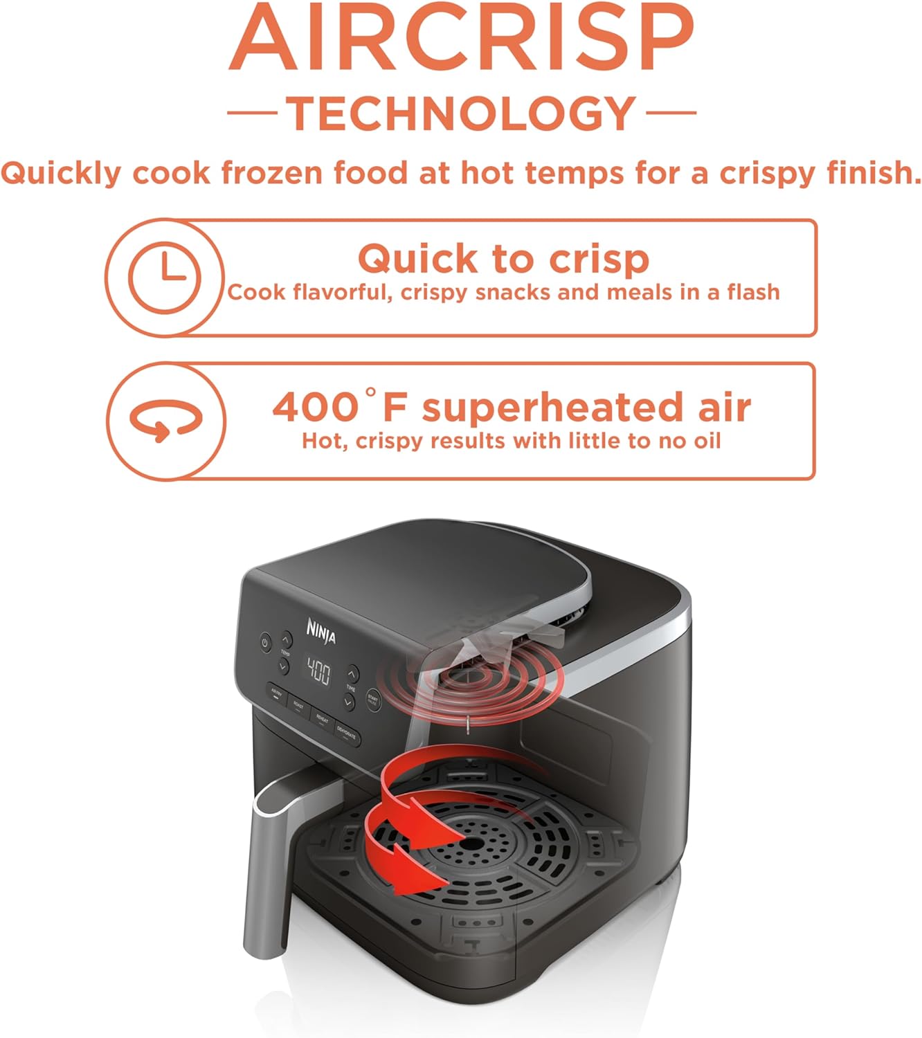 Ninja Air Fryer Pro 4-in-1 with 5 QT Capacity, Air Fry, Roast, Reheat, Dehydrate, Air Crisp Technology with 400F for hot, crispy results in just minutes, Nonstick Basket & Crisper Plate, Grey, AF141-1