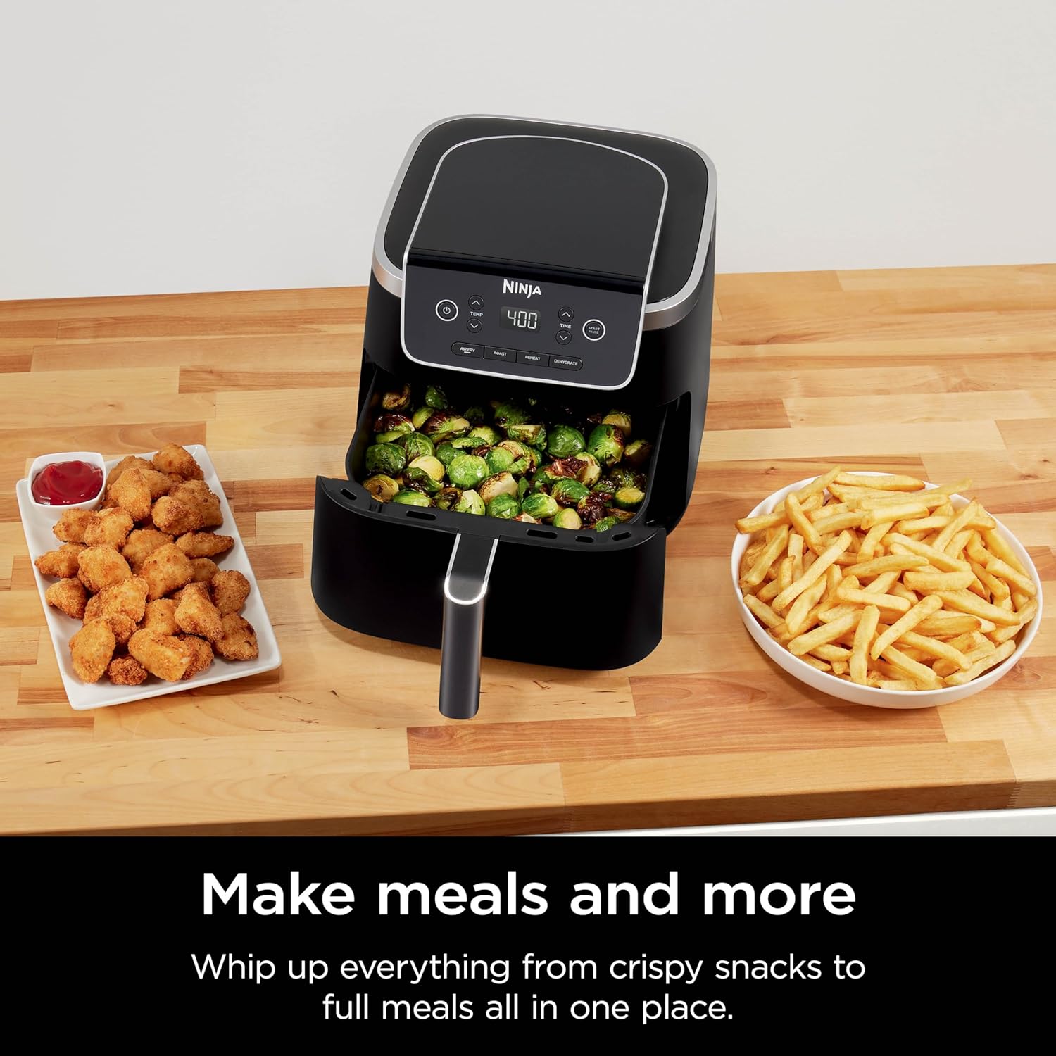 Ninja Air Fryer Pro 4-in-1 with 5 QT Capacity, Air Fry, Roast, Reheat, Dehydrate, Air Crisp Technology with 400F for hot, crispy results in just minutes, Nonstick Basket & Crisper Plate, Grey, AF141-4