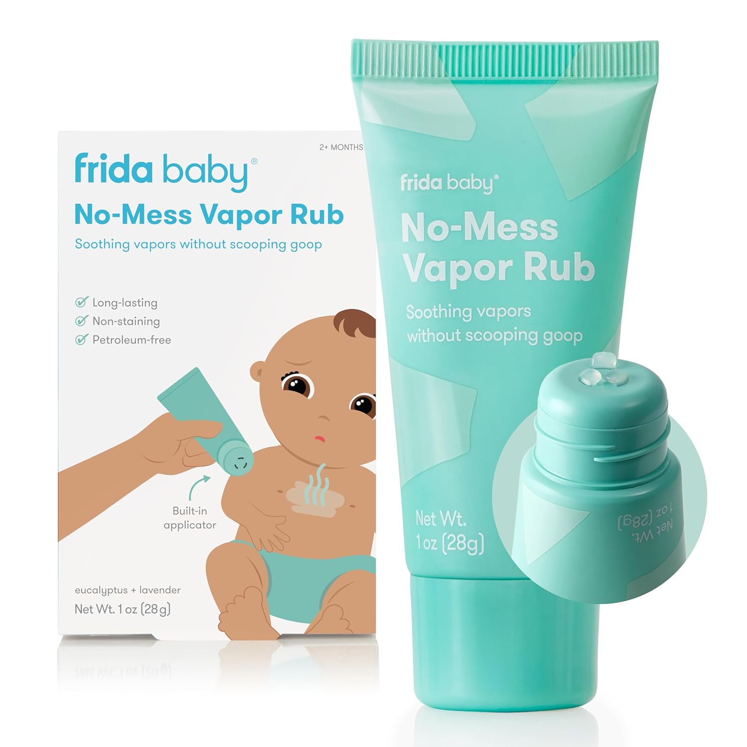 Frida Baby No-Mess Vapor Rub, Baby Vapor Rub for Chest, Neck, Back + Foot,Non-staining, Petroleum-Free Hands-Free Applicator Tube, Soothing Eucalyptus & Lavender for Sleep-0