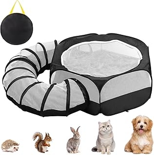 Small Animal Playpen with Surround Tunnel,Waterproof Guinea Pig Cage Breathable Rabbit Cage with Top Cover Pop Open Ferret Toys Hamster Playpen for Chicken Cat Dog Indoor Outdoor Exercise