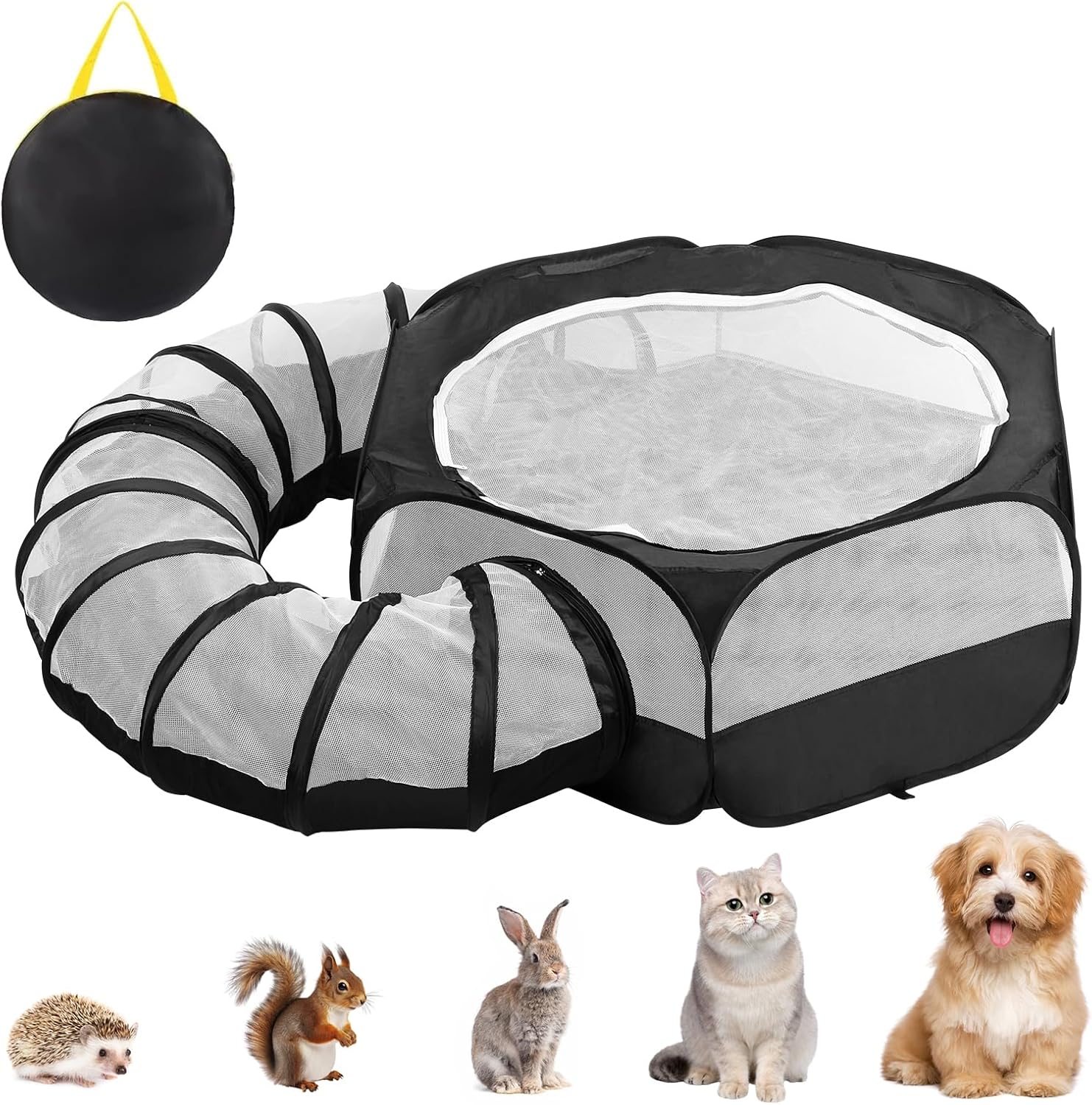 Small Animal Playpen with Surround Tunnel,Waterproof Guinea Pig Cage Breathable Rabbit Cage with Top Cover Pop Open Ferret Toys Hamster Playpen for Chicken Cat Dog Indoor Outdoor Exercise-0