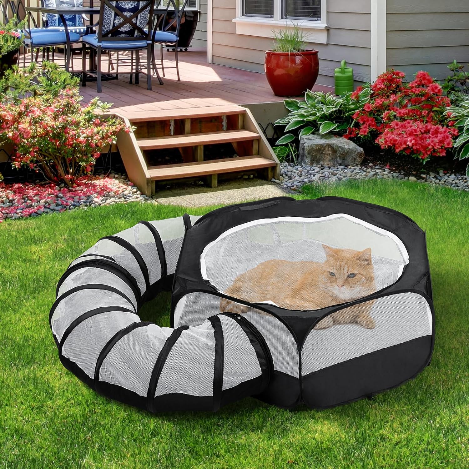 Small Animal Playpen with Surround Tunnel,Waterproof Guinea Pig Cage Breathable Rabbit Cage with Top Cover Pop Open Ferret Toys Hamster Playpen for Chicken Cat Dog Indoor Outdoor Exercise-1