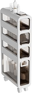 4-Tier Narrow Slit Storage Cabinet, 6.7″ Slim Bathroom Floor Cabinet, Movable Toilet Paper Holder,Narrow Waterproof Side Bathroom Organizer for Kitchen Bedroom Laundry,Already Assembled