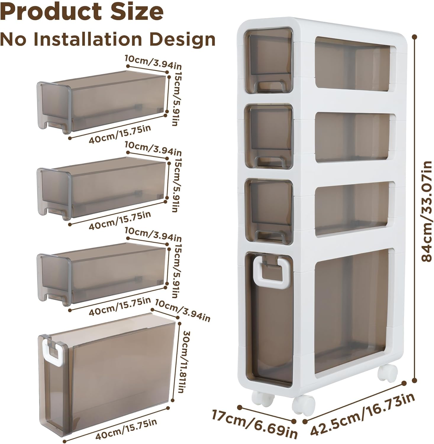 4-Tier Narrow Slit Storage Cabinet, 6.7″ Slim Bathroom Floor Cabinet, Movable Toilet Paper Holder,Narrow Waterproof Side Bathroom Organizer for Kitchen Bedroom Laundry,Already Assembled-2