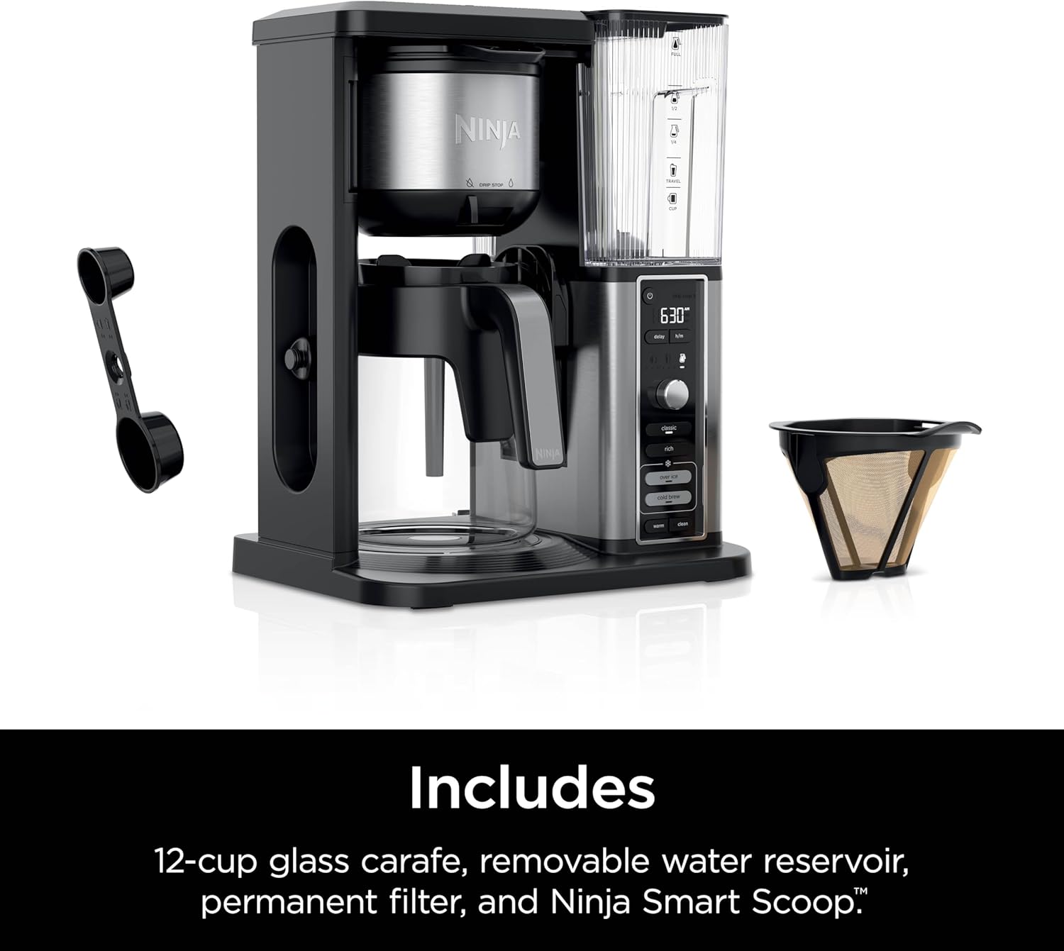 Ninja Hot & Iced XL Coffee Maker with Rapid Cold Brew, 4 Brew Styles, 8 Sizes Small Cup to Travel Mug, Single-Serve Coffee Brewer, 12-Cup Carafe, Permanent Filter, Removable Reservoir, Black, CM371-8