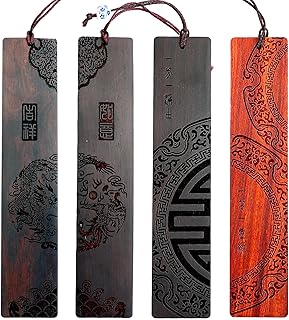 Toirxarn Wooden Bookmarks with Chinese Dragon & Phoenix Design – Hand-Carved Traditional Art Nice Gift for Book Lovers Teachers – Ideal for Birthdays Anniversaries and Special Occasions (4-Pack)