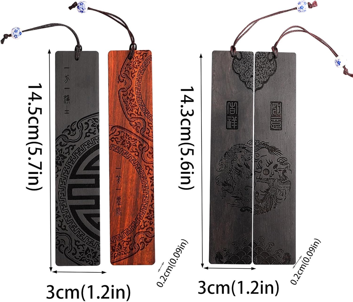 Toirxarn Wooden Bookmarks with Chinese Dragon & Phoenix Design – Hand-Carved Traditional Art Nice Gift for Book Lovers Teachers – Ideal for Birthdays Anniversaries and Special Occasions (4-Pack)-1