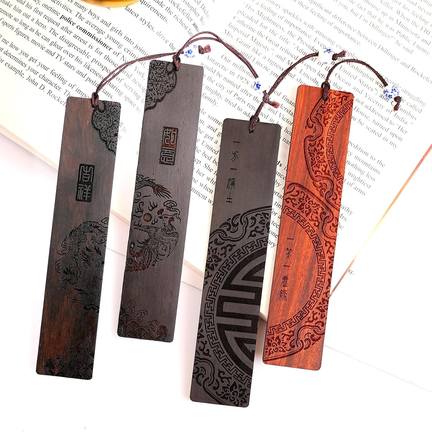 Toirxarn Wooden Bookmarks with Chinese Dragon & Phoenix Design – Hand-Carved Traditional Art Nice Gift for Book Lovers Teachers – Ideal for Birthdays Anniversaries and Special Occasions (4-Pack)-4