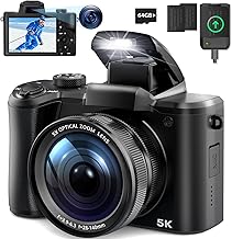 5K Digital Camera for Photography, Newest 64MP Autofocus Vlogging Camera for YouTube with Front and Rear Lens, 5X Optical Zoom Compact Travel Camera with 3.2 inch Touch Screen, 64GB Card(Black)