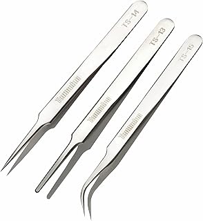 Tanmalan Precision Tweezers, Non-Magnetic Industrial Tweezers,Stainless Steel Pointed Tweezers for Craft, Electronics, Soldering, Medical and Experimental Work, Jewelry-Making (3 in 1 set)