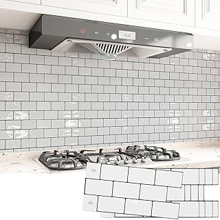 Art3d 20-Pack Kitchen Backsplash Tile Peel and Stick, Vinyl Stick On Subway Wall Tile Sticker for Bathroom Laundry Room RV Stove, 12" x 6" White with Black Grout