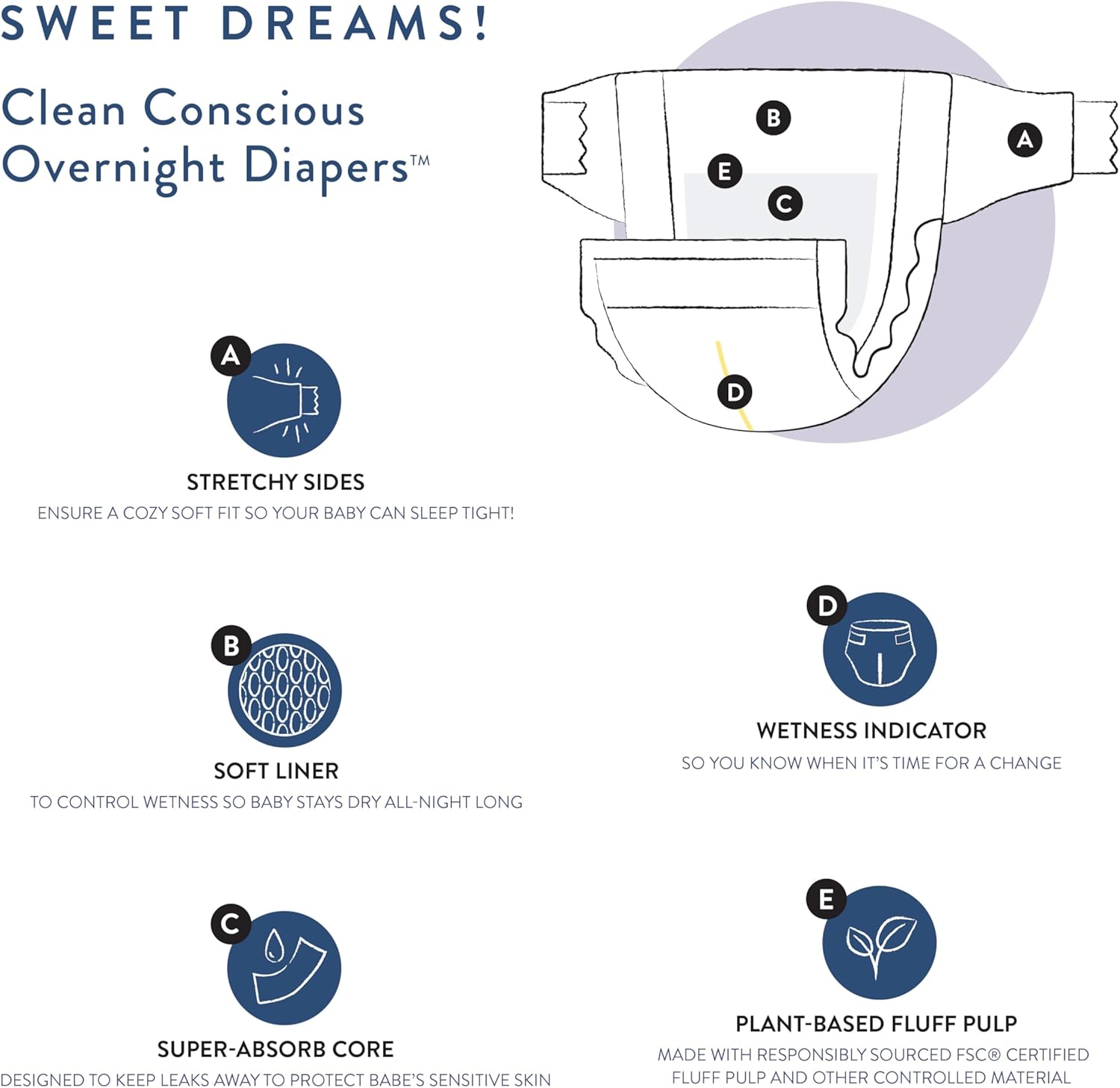 The Honest Company Clean Conscious Overnight Diapers | Plant-Based, Sustainable | Cozy Cloud + Star Signs | Club Box, Size 6 (35+ lbs), 34 Count-4