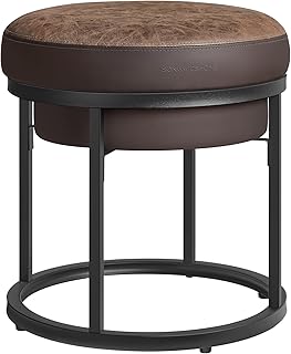 SONGMICS HOME LUIZ Collection - Ottoman Footstool, Round Ottoman, Vanity Chair Stool, Footrest, Reversible Top, Side Table, Max. Load 660 lb, Bedroom Living Room Entryway, Walnut Brown ULOM080K01