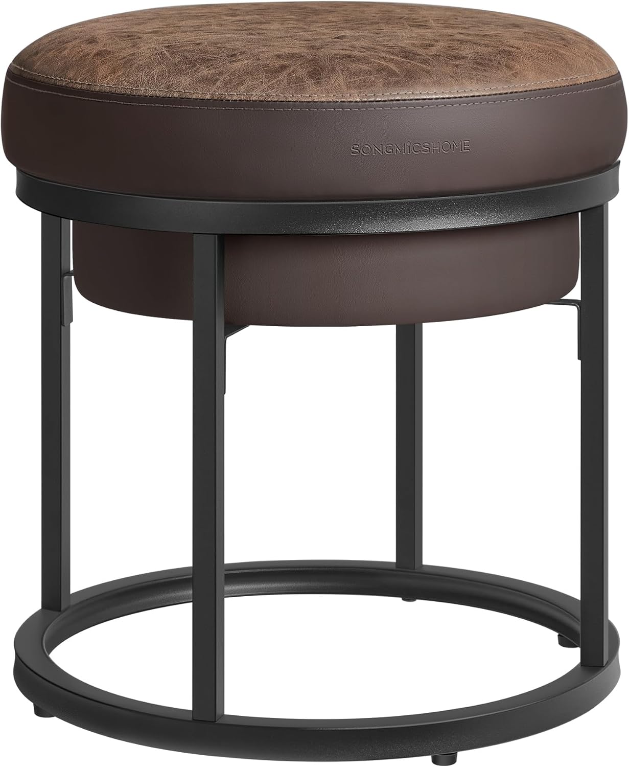 SONGMICS HOME LUIZ Collection - Ottoman Footstool, Round Ottoman, Vanity Chair Stool, Footrest, Reversible Top, Side Table, Max. Load 660 lb, Bedroom Living Room Entryway, Walnut Brown ULOM080K01-0