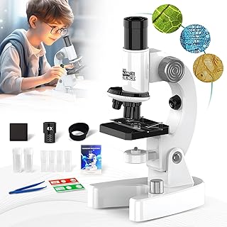 Microscope for Kids Talking Educational Science Kit for Children 200x-4800x with Slides and Accessories (White)