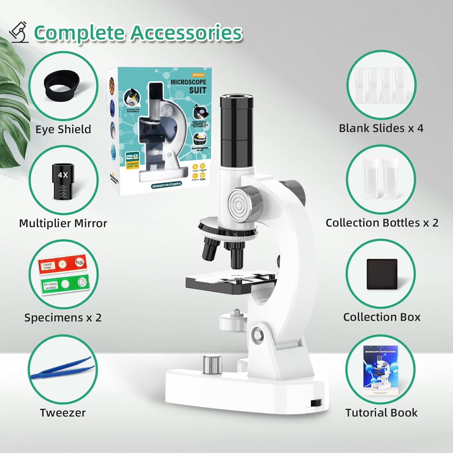 Microscope for Kids Talking Educational Science Kit for Children 200x-4800x with Slides and Accessories (White)-3