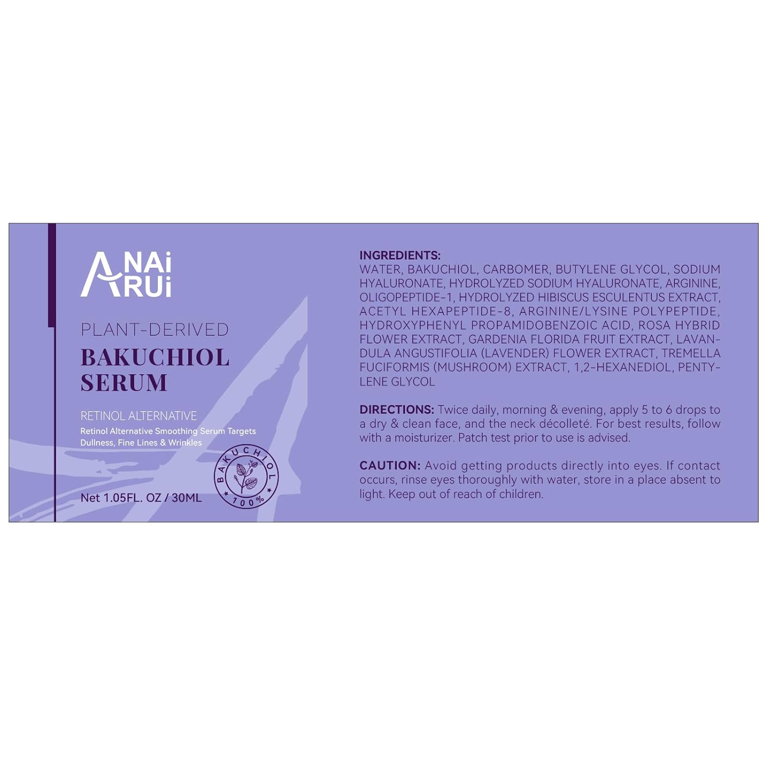 ANAI RUI Bakuchiol Face Serum for Face, Bakuchiol Retinol Alternative Serum,Smoothing Face Serum with Hyaluronic Acid & Peptide Sensitive Skin Serum, Anti Aging & Wrinkle Serum, 1Fl.Oz-5