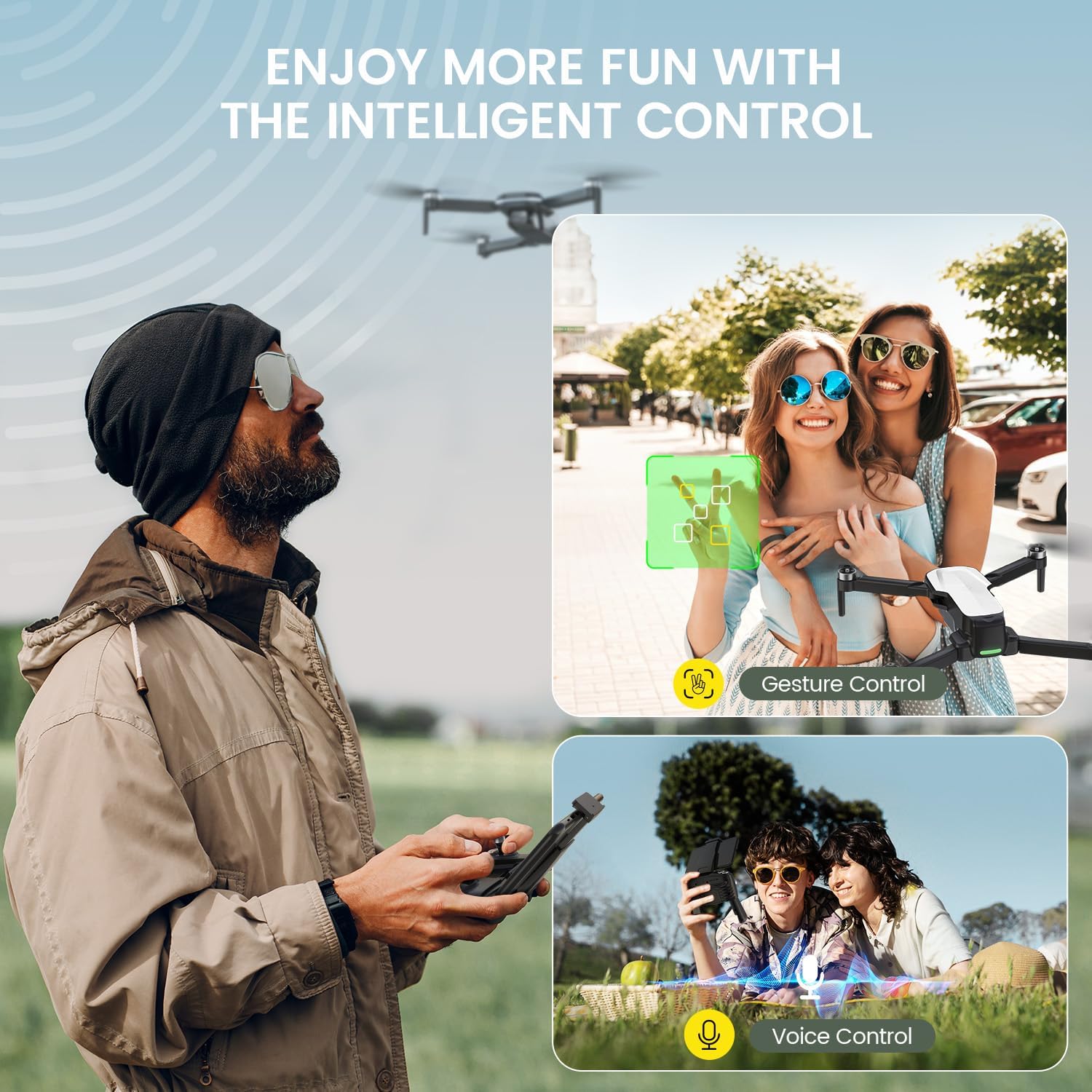 Holy Stone FPV Drone with 1080P HD Camera for Beginner Adults and Kids, HS280D Foldable RC Quadcopter with Brushless Motor, Optical Flow, Tap Fly, Voice Control, Gesture Selfie, 2 Modular Batteries-3