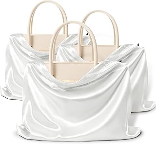 Vonty 3 Pack Silky Dust Bags for Shoes and Purses, Satin Drawstring Bag for HandBags Boots - White Shoe Bag Silk Dust Cover Bag Protector Travel Storage Pouch(19.6 x 15.7 In)