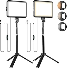 LED Photography Lighting Kit, NiceVeedi 2-Pack 8” Portable Video Light with Adjustable Tripod Stand, 2800K-6500K Dimmable Softlight Studio Light for Zoom, Game Streaming, YouTube