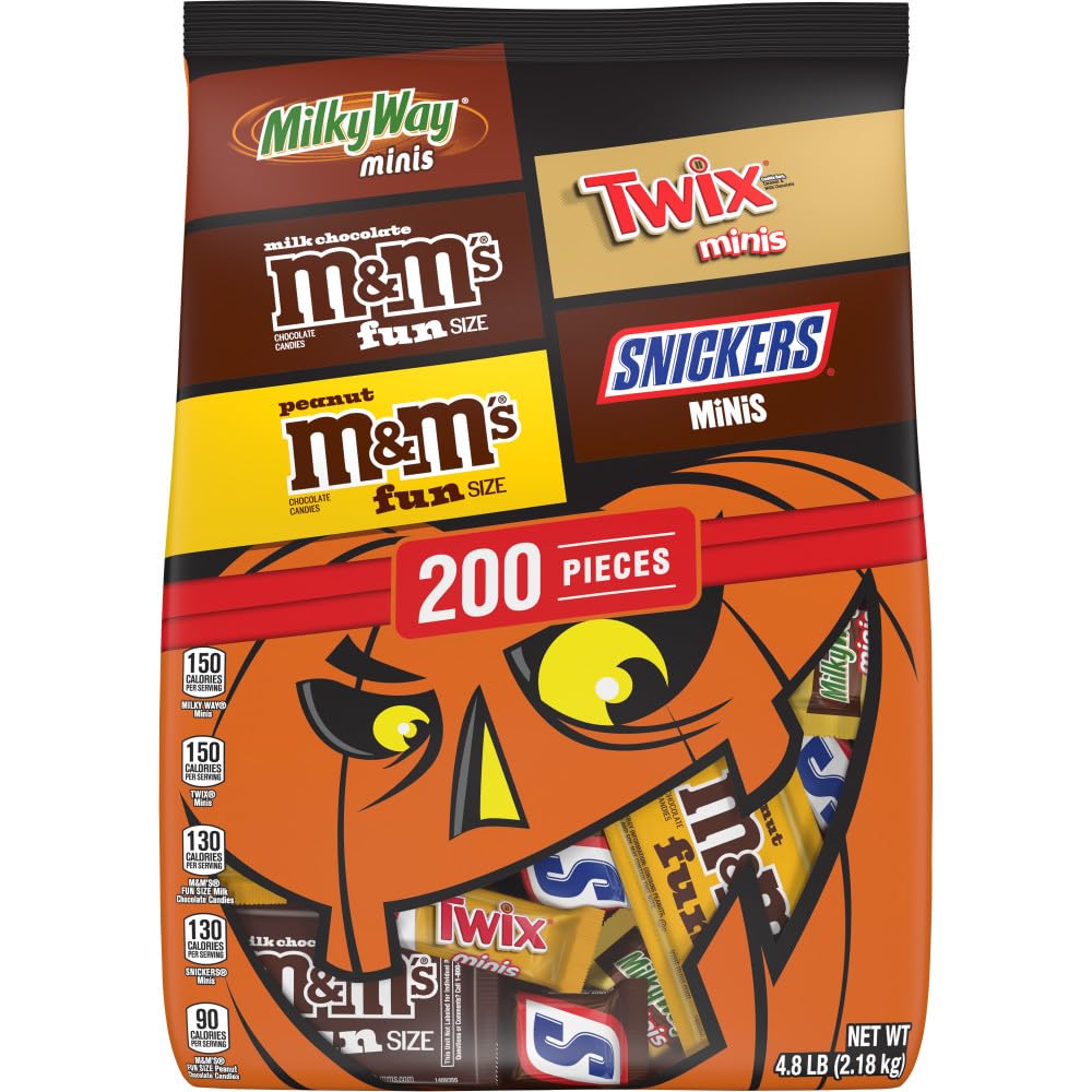 M&M'S Milk Chocolate, M&M'S Peanut, SNICKERS, TWIX & MILKY WAY Milk Chocolate Individually Wrapped Halloween Candy Trick or Treat Variety Pack, 200 Ct Bulk Bag-0