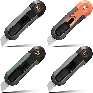 Box Cutters Mini Utility Knife, Sharp Cartons Cardboard Cutter Razor Knife for Christmas, Artwork Knife Automatic Rebound Box Opener Pocket Cutter For Office Home Supplies (HT4007-4Pack)