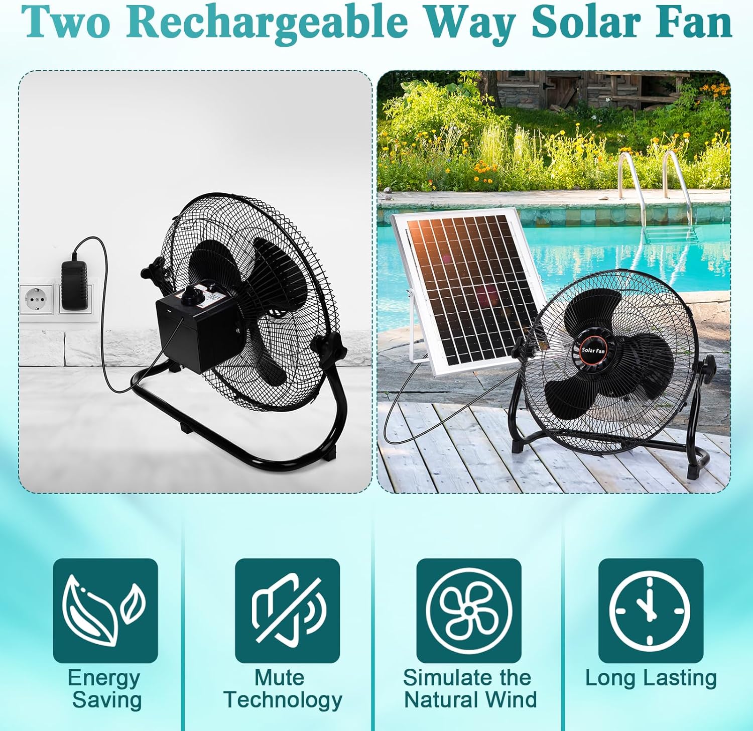 12 Inch Solar Panel Powered Fan 2 in 1 Solar Panel Powered and AC Charger Powered Fan 12W 9V Portable Solar Panel Exhaust Fan for Chicken Coop Greenhouse Household Camping Travel Outdoor-5