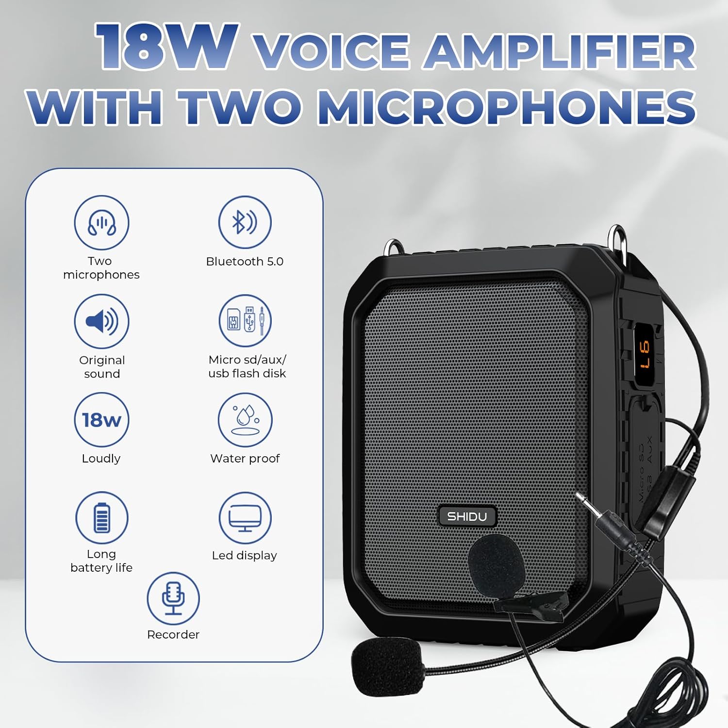 Voice Amplifier for Teachers, 18W Portable Megaphone PA Systems Speaker(Work of 12 hrs) with Wired Mic Headset,Waterproof Ipx 5&Built-in Rechargeable 4400mAh Battery-1