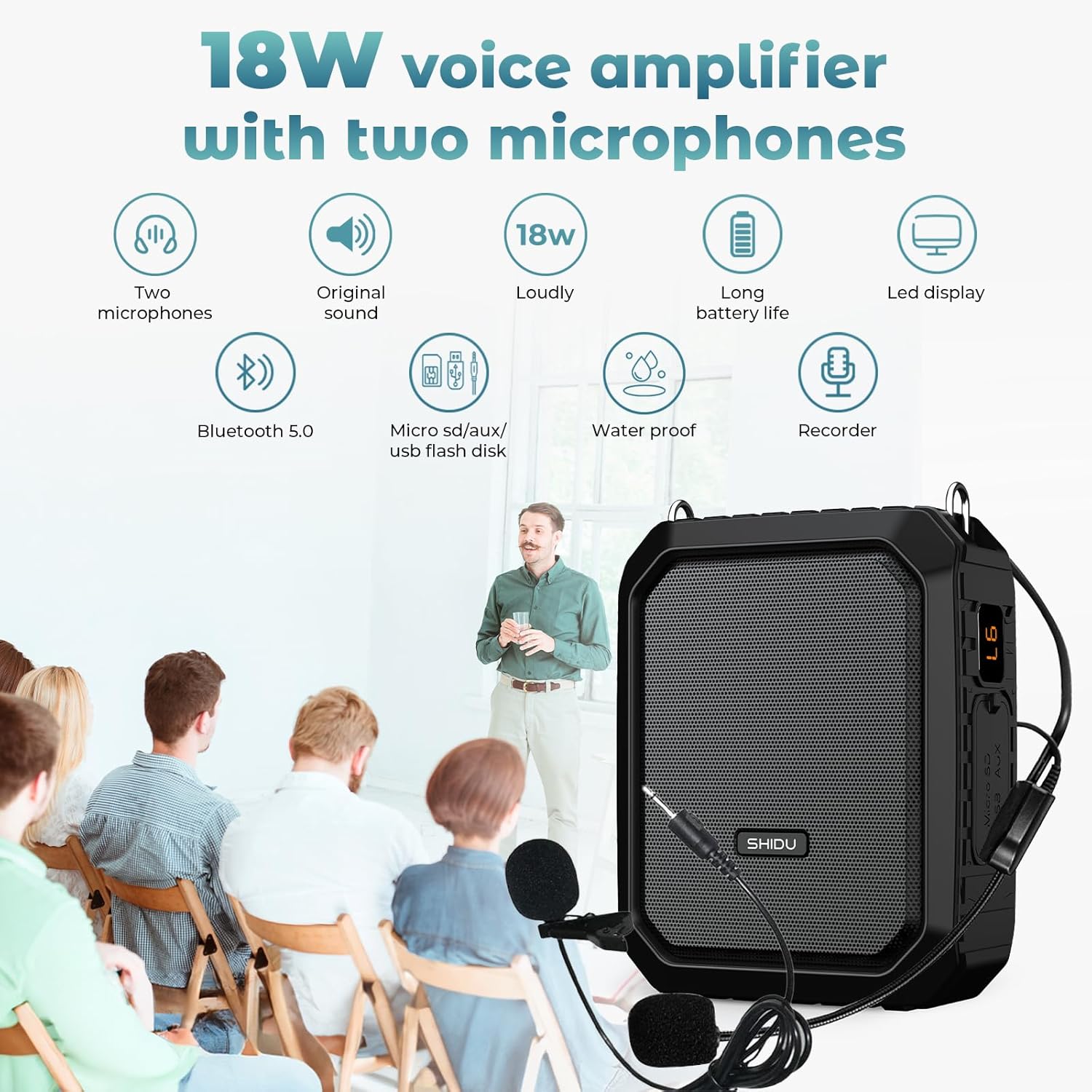 Voice Amplifier for Teachers, PA System Speaker 18W Portable Megaphone (Work of 12 hrs) with Wireless Mic Headset-1