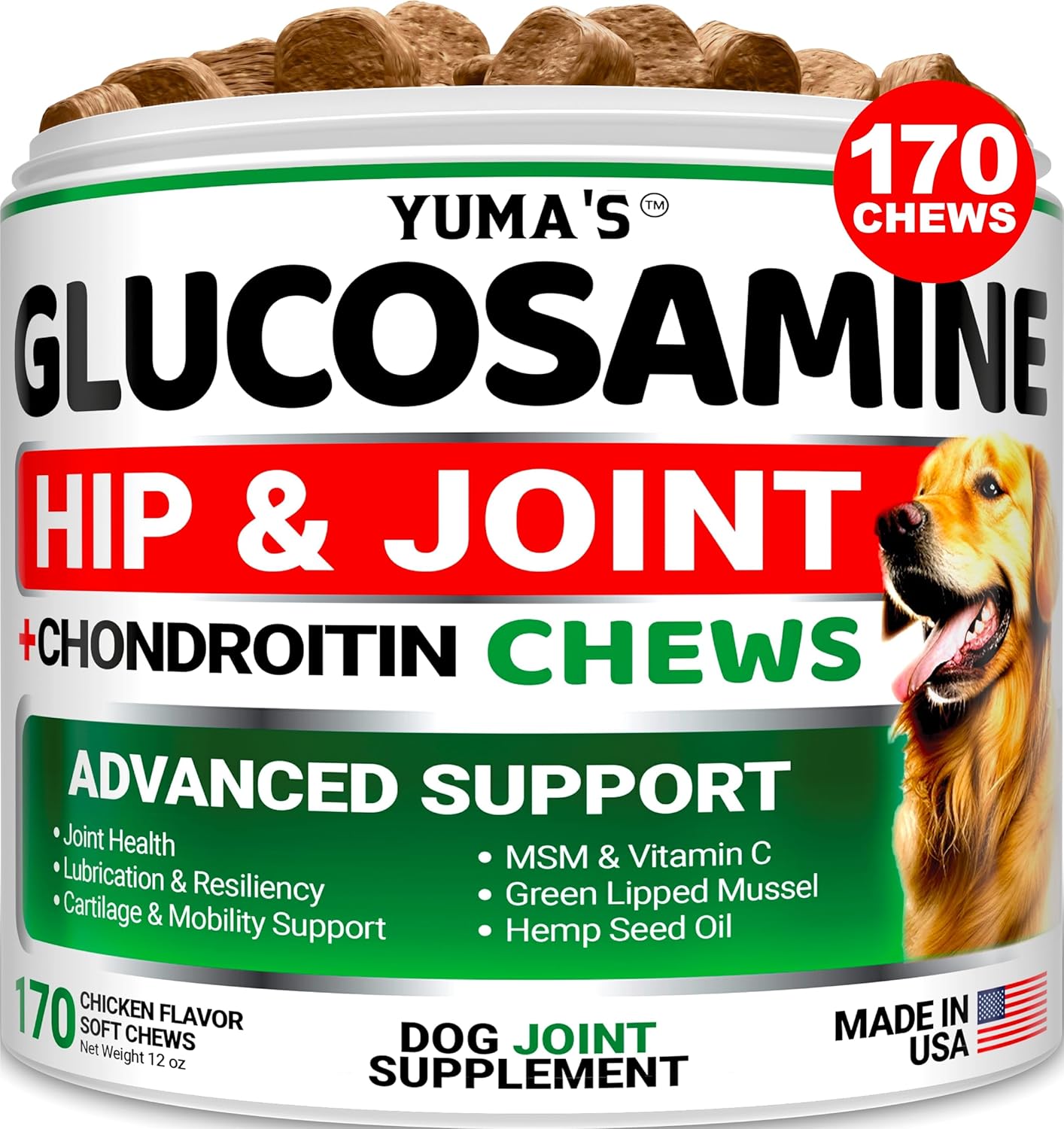 Glucosamine for Dogs - Hip and Joint Supplement for Dogs - 170 Ct - Glucosamine Chondroitin for Dogs Chews - Dog Joint Pain Relief with MSM - Advanced Dog Joint Supplement Health - Mobility Support-0