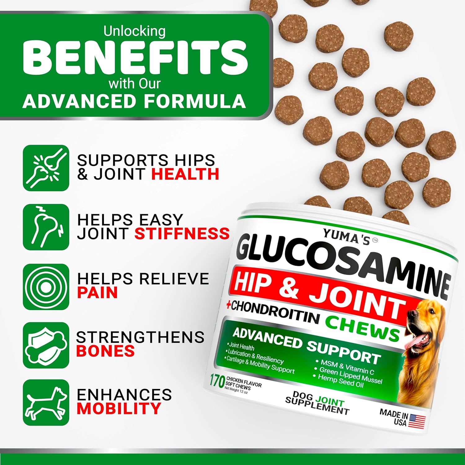 Glucosamine for Dogs - Hip and Joint Supplement for Dogs - 170 Ct - Glucosamine Chondroitin for Dogs Chews - Dog Joint Pain Relief with MSM - Advanced Dog Joint Supplement Health - Mobility Support-1