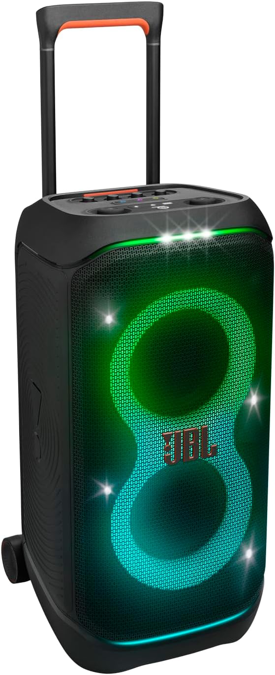 JBL PartyBox Stage 320 - Portable Party Speaker with Telescopic Handle & Wide, Sturdy Wheels, Powerful JBL Pro Sound, Futuristic lightshow, Up to 18 Hours of Play time, Splash Proof (Black)-0