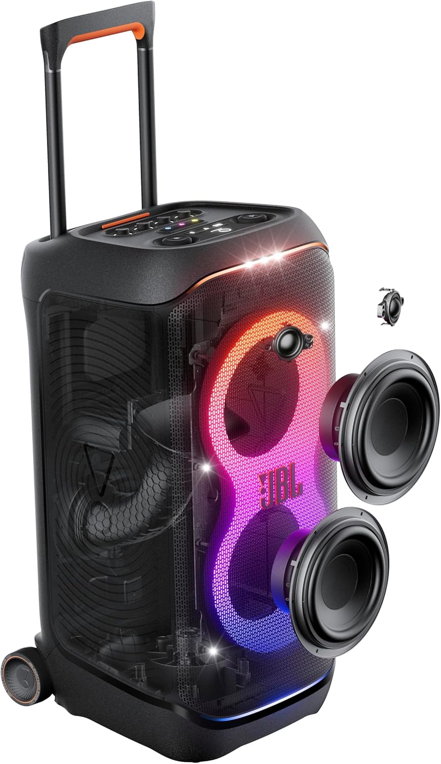 JBL PartyBox Stage 320 - Portable Party Speaker with Telescopic Handle & Wide, Sturdy Wheels, Powerful JBL Pro Sound, Futuristic lightshow, Up to 18 Hours of Play time, Splash Proof (Black)-8