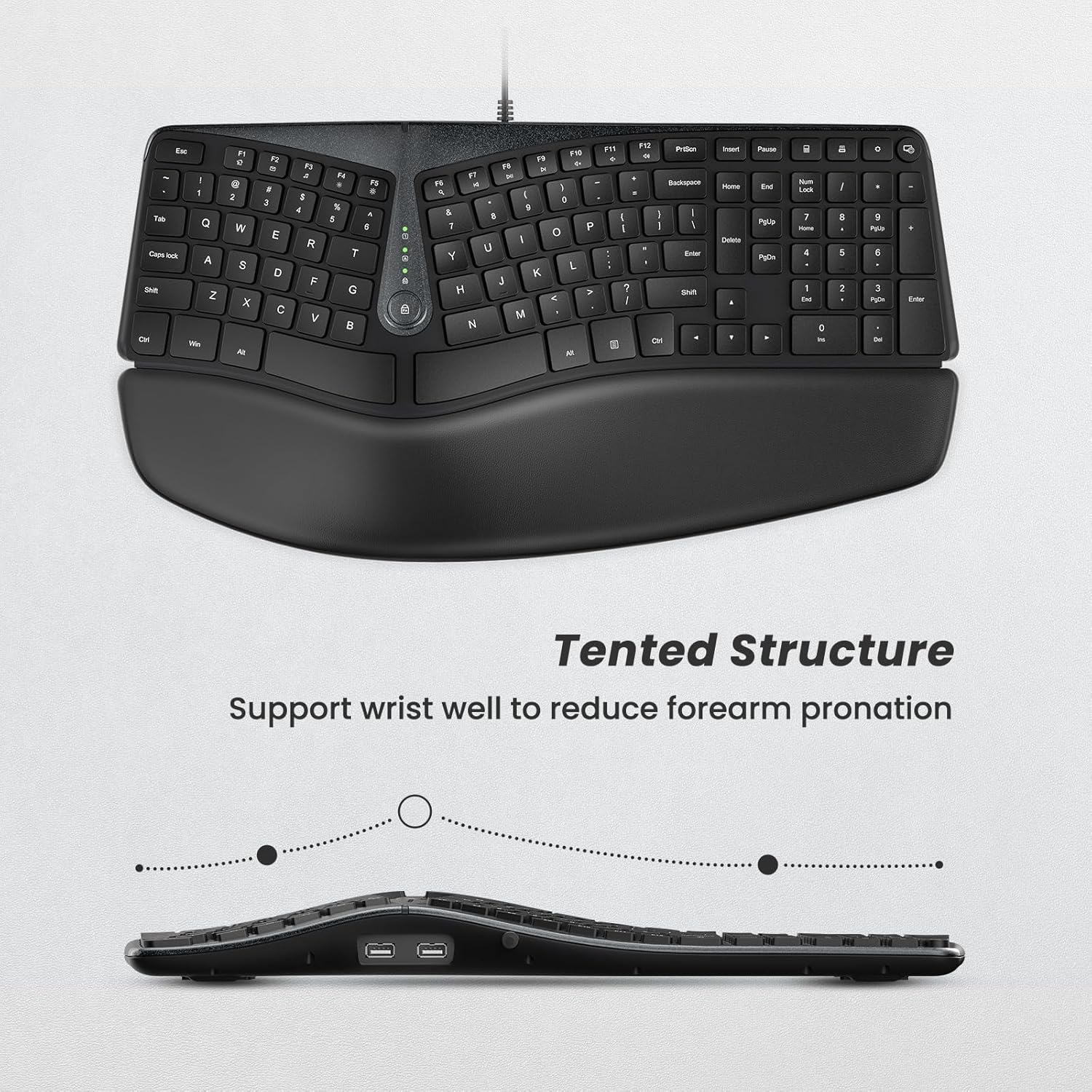 Nulea Ergonomic Keyboard, Wired Split Keyboard with Pillowed Wrist and Palm Support, Featuring Dual USB Ports, Natural Typing Keyboard for Carpal Tunnel, Compatible with Windows Mac-2