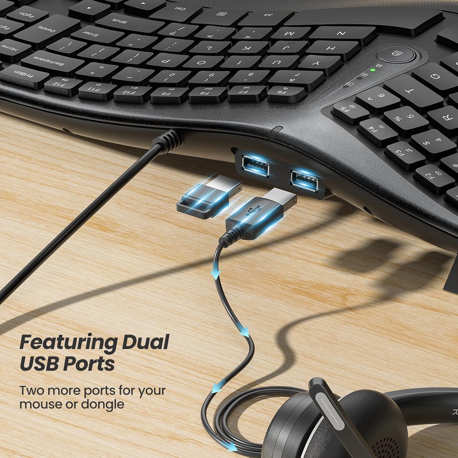 Nulea Ergonomic Keyboard, Wired Split Keyboard with Pillowed Wrist and Palm Support, Featuring Dual USB Ports, Natural Typing Keyboard for Carpal Tunnel, Compatible with Windows Mac-6