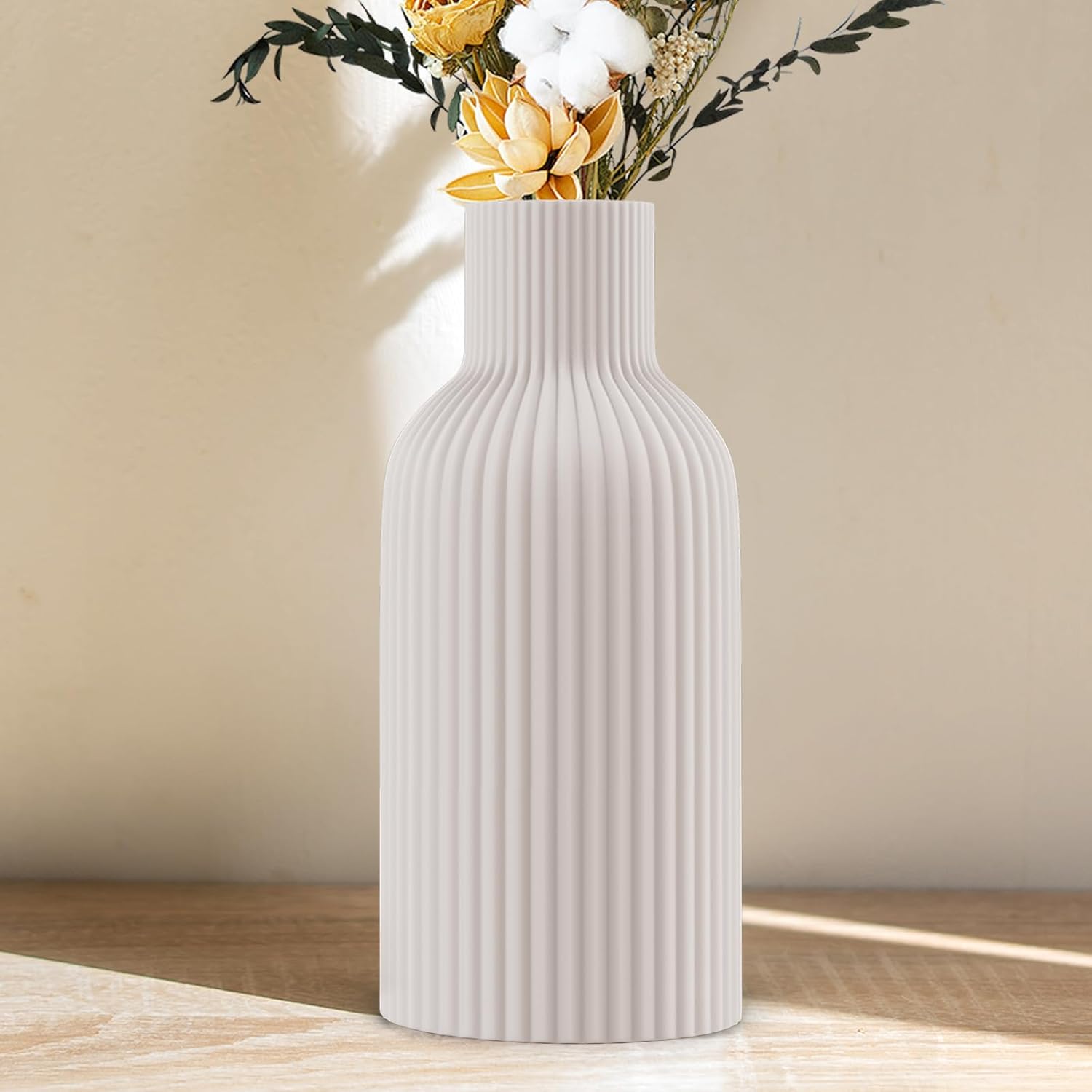 Vase, White Ceramic Flower Vase, Minimalist Modern Home Decor, Matte Finish Pampas Grass Vase for Table, Fireplace, Shelf, Mantel, Entryway and Centerpieces-0