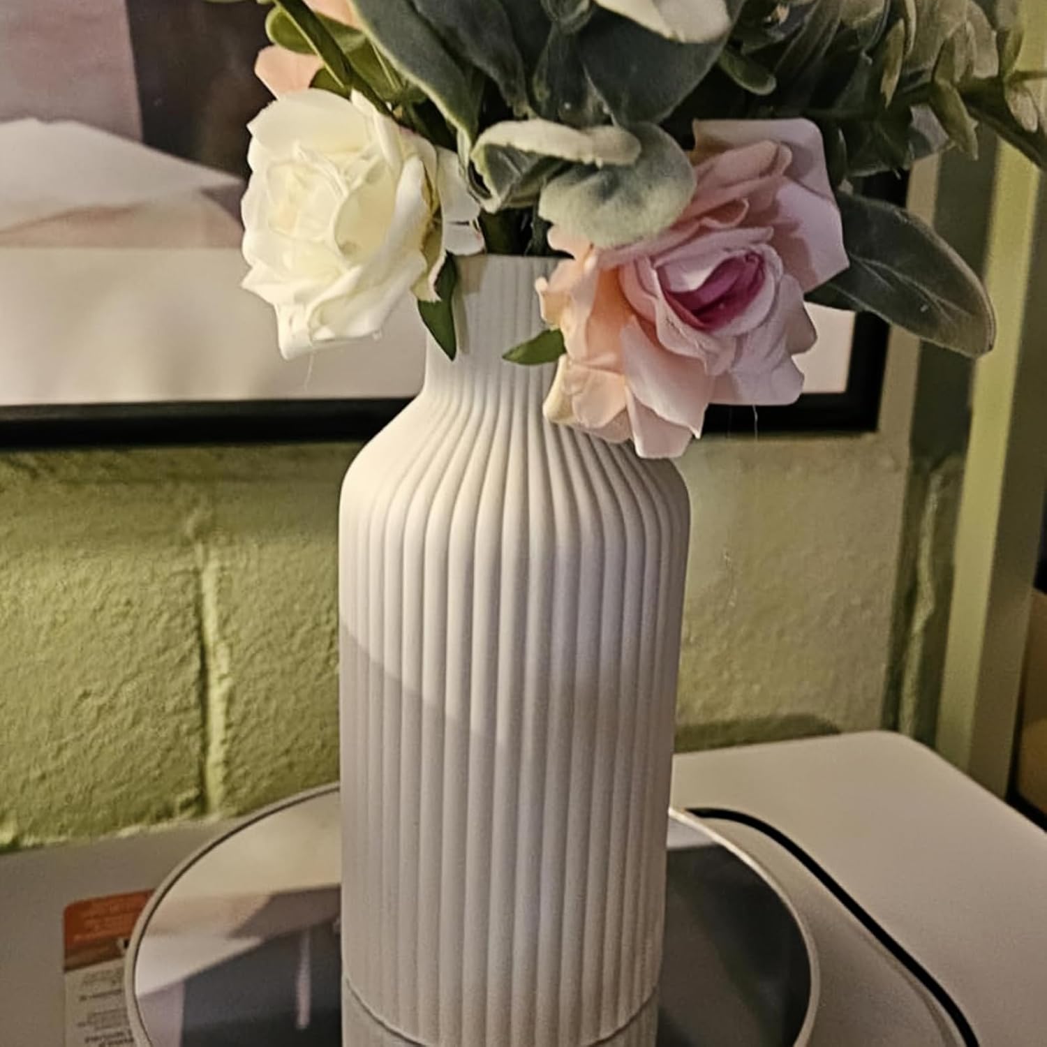 Vase, White Ceramic Flower Vase, Minimalist Modern Home Decor, Matte Finish Pampas Grass Vase for Table, Fireplace, Shelf, Mantel, Entryway and Centerpieces-6