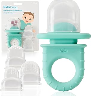 Frida Baby Push Pop Feeder, Baby Fruit Feeder, Baby Fruit Food Feeder to Safely Introduce New Foods, Fresh + Frozen Food Silicone Feeder for Babies, BPA Free, Dishwasher Safe | 3 Count, Teal