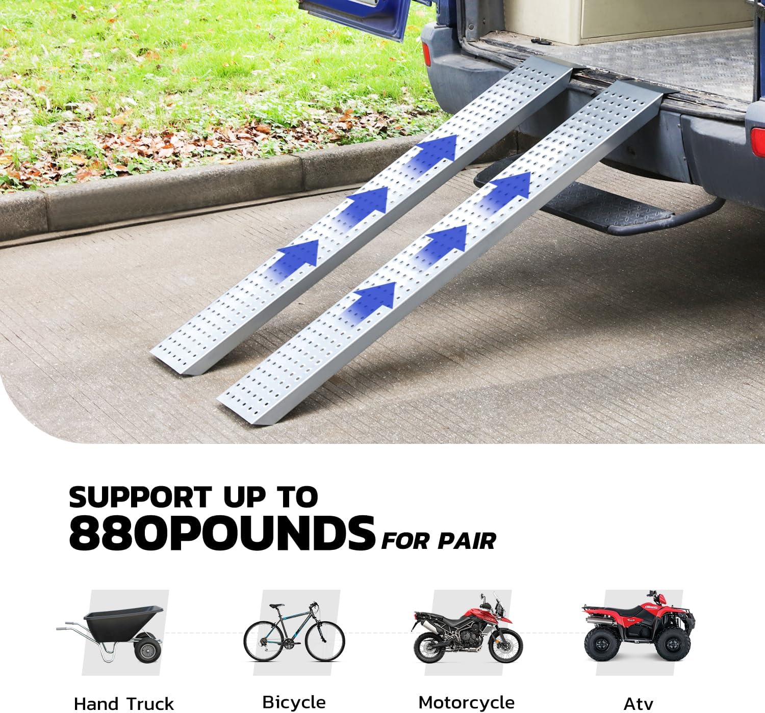 DNA MOTORING A3 Steel Versatile Loading Ramp for Hand Truck, Bicycle, Motorcycle, ATV & More, 880 pounds Each Pair Capacity, TOOLS-00466-1