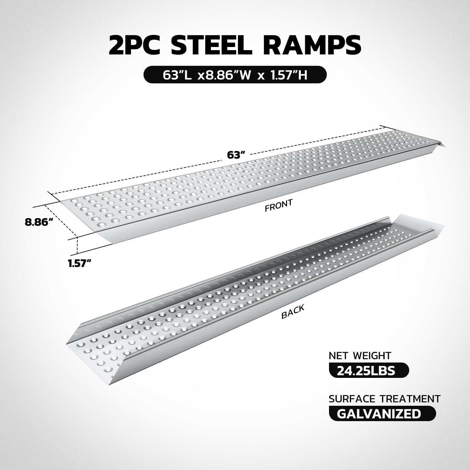 DNA MOTORING A3 Steel Versatile Loading Ramp for Hand Truck, Bicycle, Motorcycle, ATV & More, 880 pounds Each Pair Capacity, TOOLS-00466-4