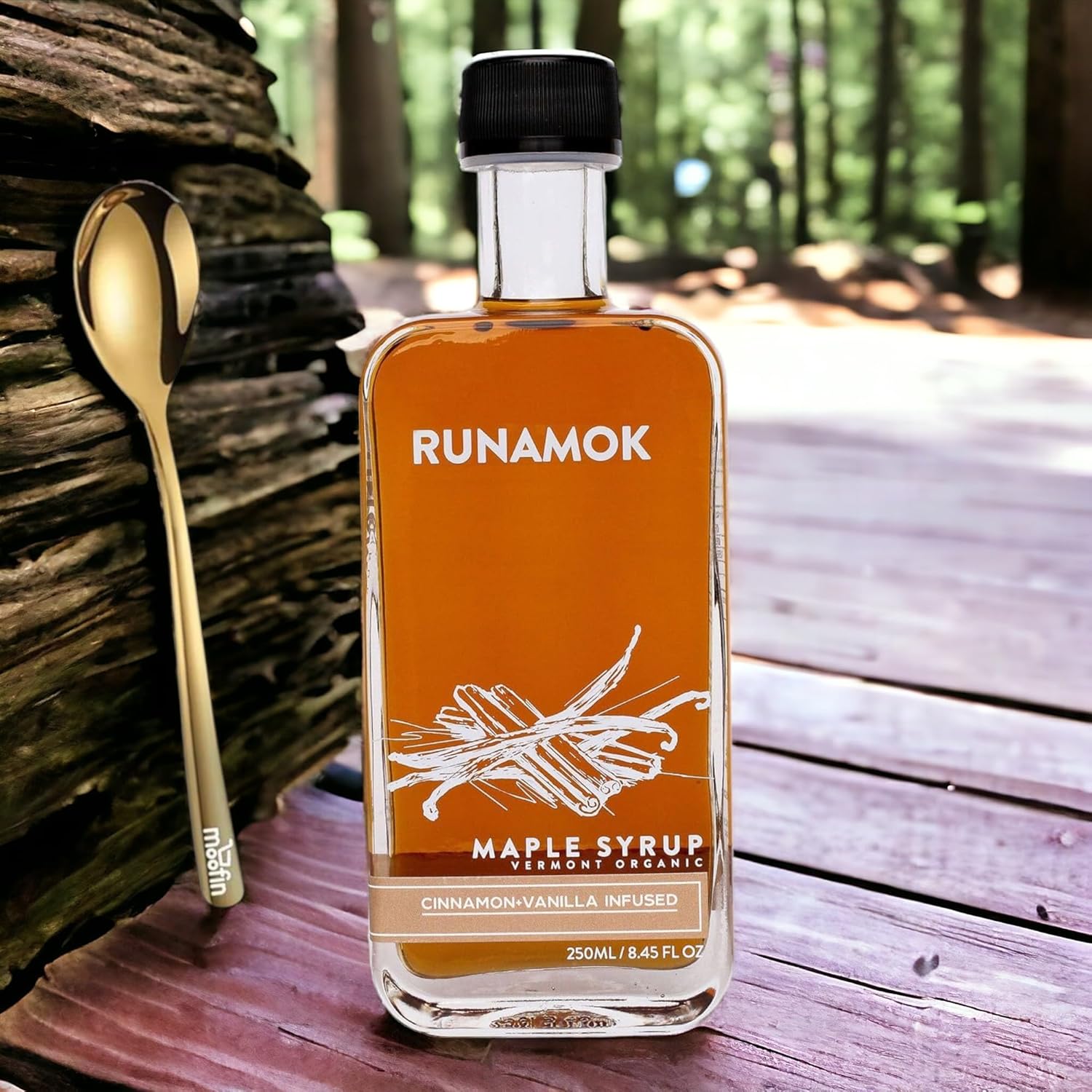 Runamok Maple Syrup Maple Syrup 8.45 fl oz – Real Vermont Maple Syrup in Cinnamon-Vanilla Infused Flavor, with Moofin Golden SS Spoon, Gluten-Free, Natural Sweetener for Breakfast, Organic Maple Syru-2